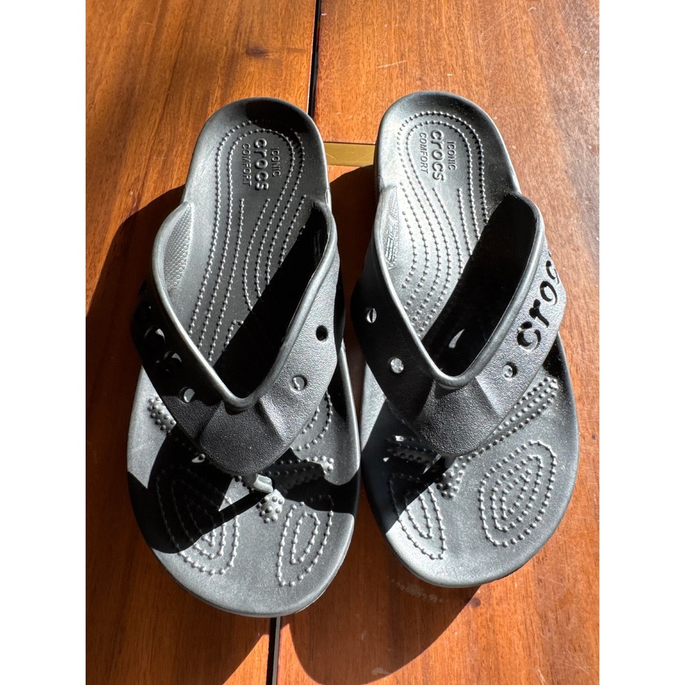 Crocs Baya Flip Flops Black Unisex Mens 8 Womens 10 Sandals 208192